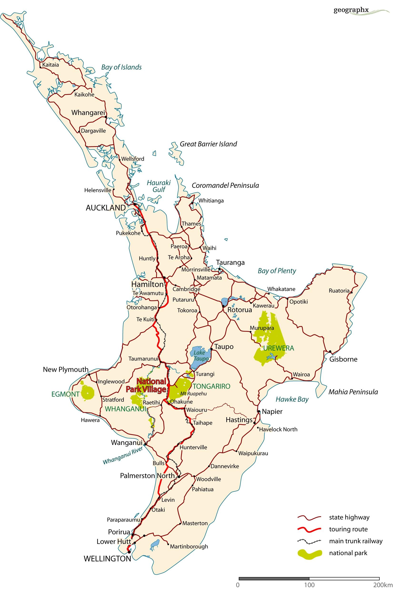 ニュージーランド道路地図北島詳細なロードマップ