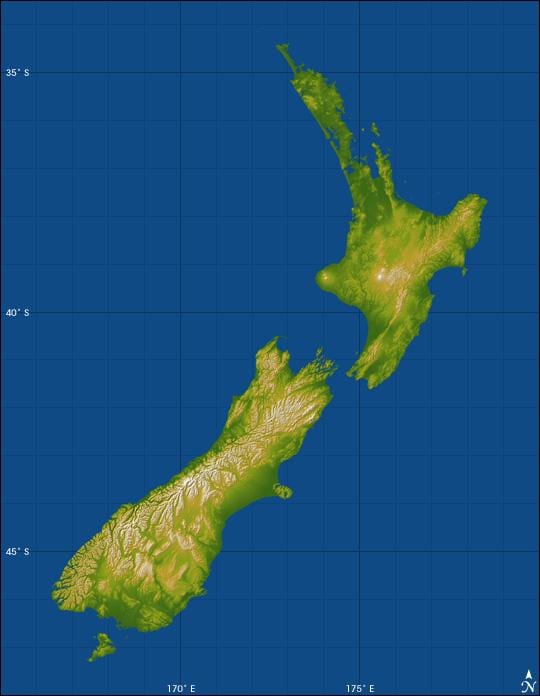 ニュージーランド標高地図