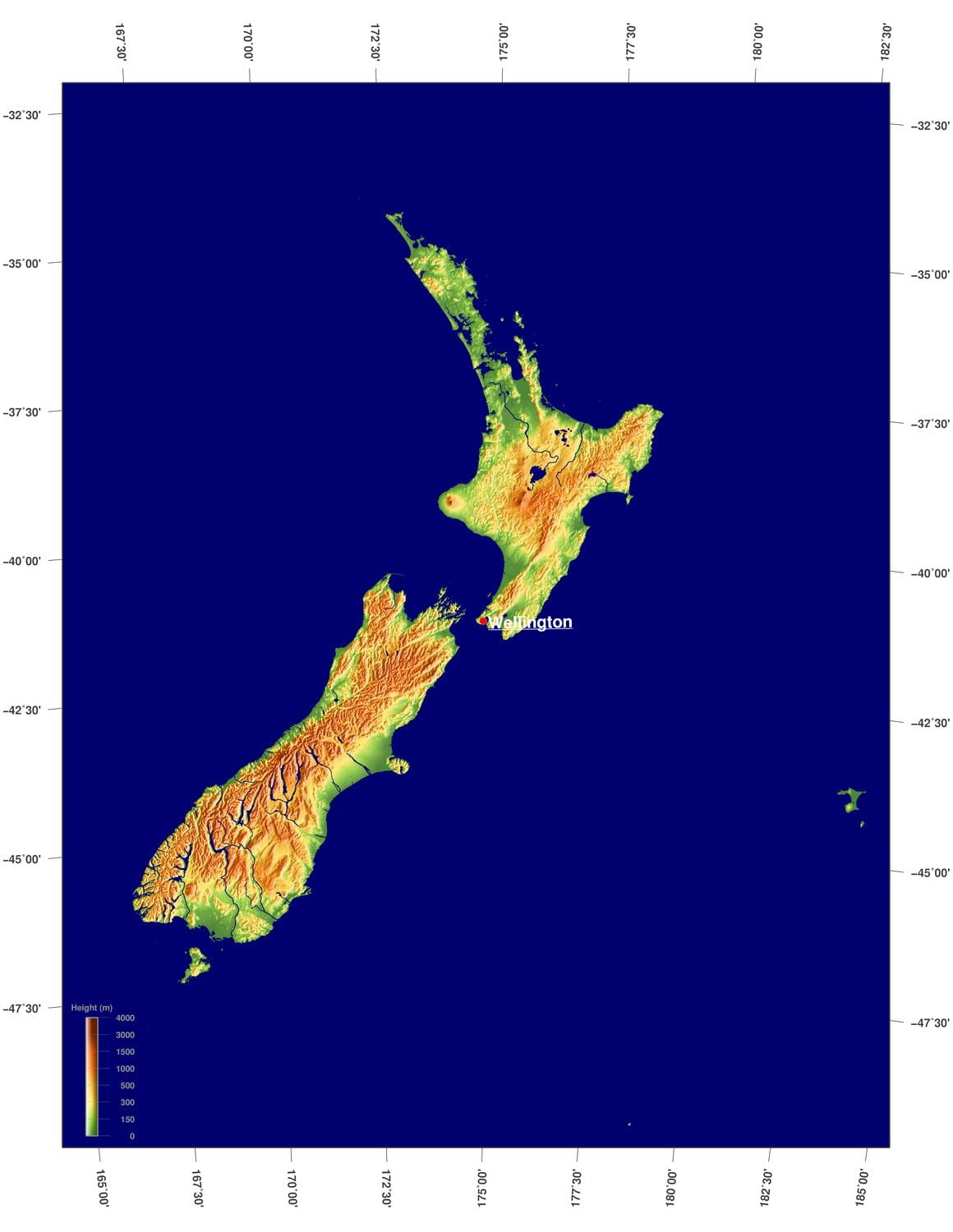 ニュージーランドの地形地図