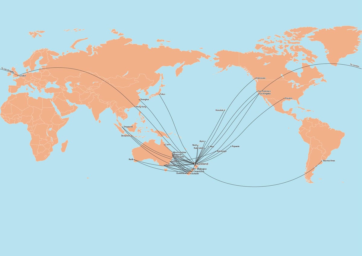 ニュージーランド航空の地図