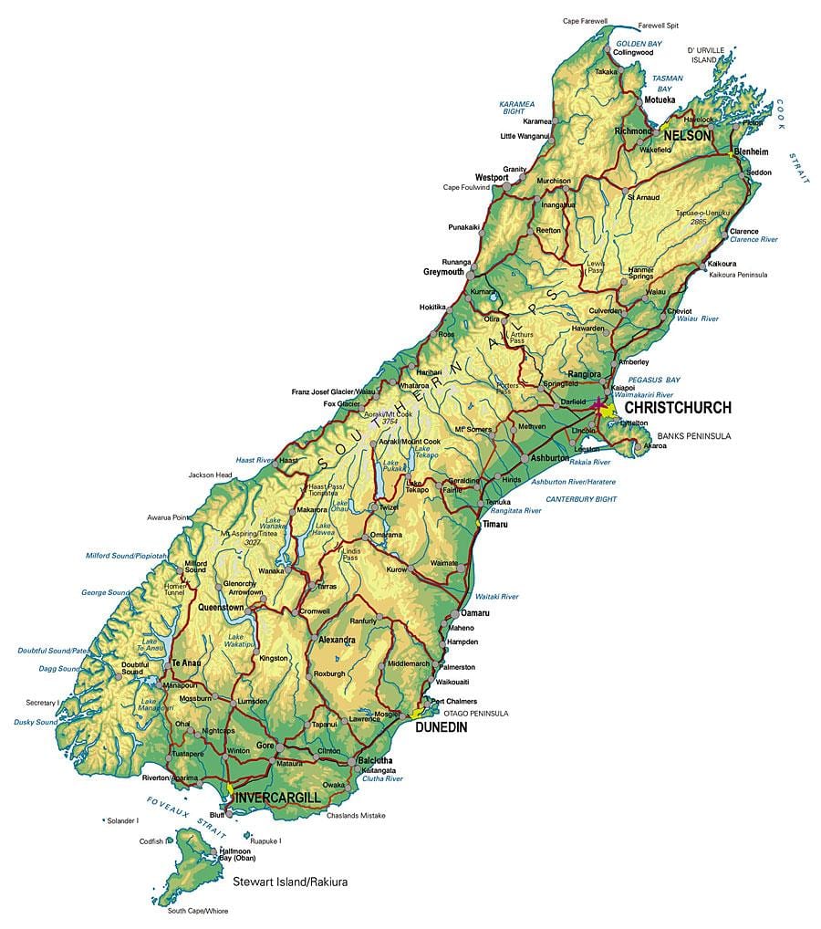 地図の南部ニュージーランド