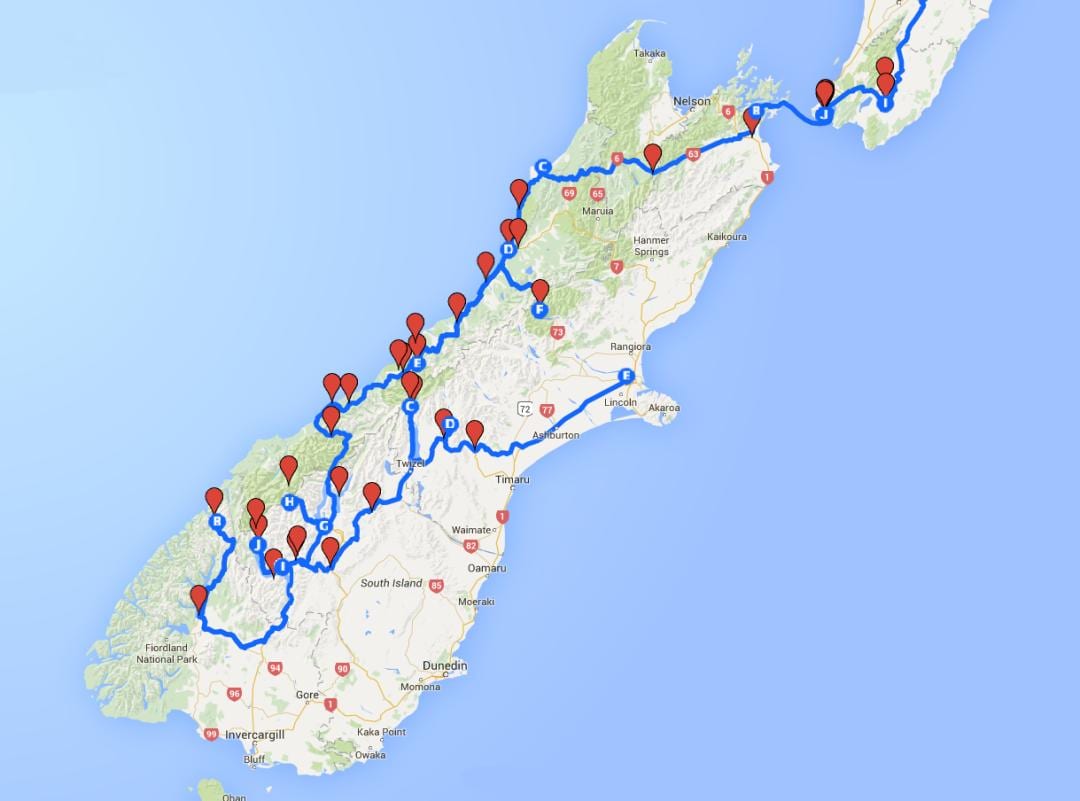 地図の南島ニュージーランド