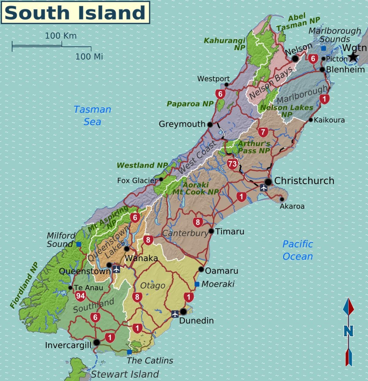 地図の南島ニュージーランド地域