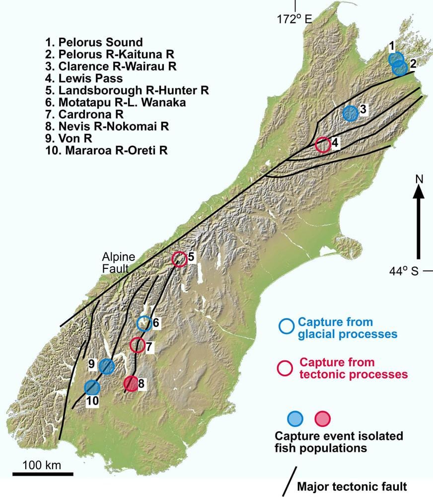 地図の峡谷川ニュージーランド
