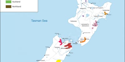 ニュージーランドのワイン生産地地図