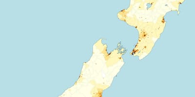 ニュージーランドの人口密度の地図