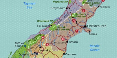 地図の南島ニュージーランド地域