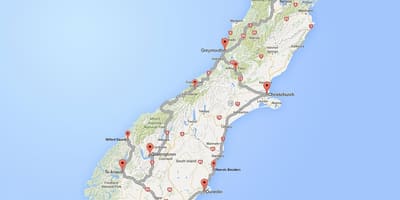 詳細な道路地図の南島ニュージーランド